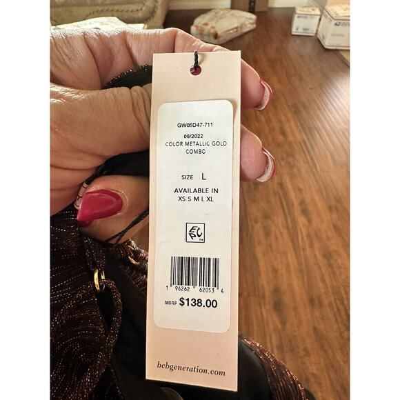 BCBGeneration Women’s Multicolor Metallic Dress Sleeveless Tiered Large NEW $138 - Picture 7 of 10